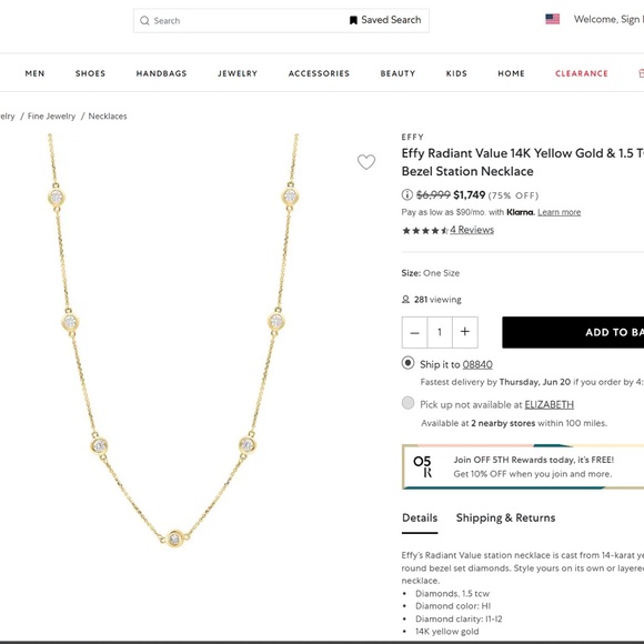 Effy Radiant Value 14k Yellow Gold & 1.5 TCW Diamond Bezel Station Necklace - Picture 4 of 8